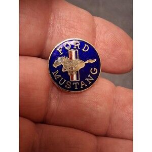 Ford Mustang Lapel Pin Blue Enamel Gold Tone Round Pony Logo Tie Tack Badge